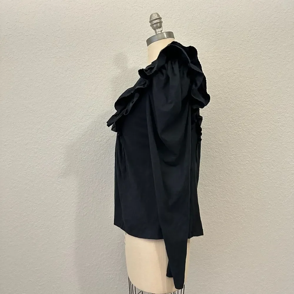 ANTHROPOLOGIE Long Sleeve Black Ruffled V-Neck Top - Picture 5 of 11